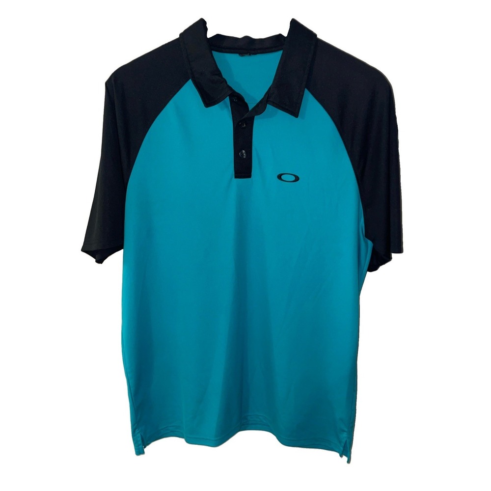Oakley Men's Turquoise Black L Polo Shirt Short Sleeve Collared Solid